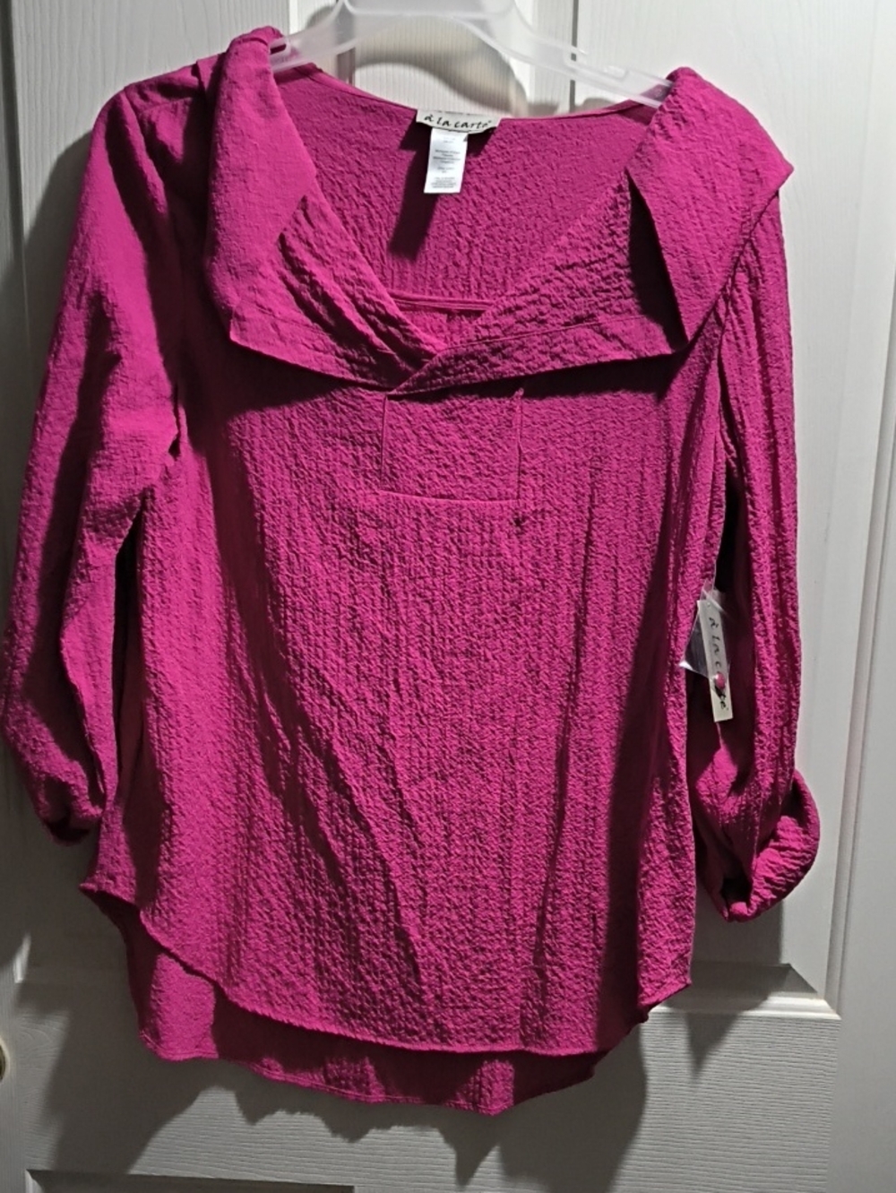 Women's Magenta Crinkle Square-Neck Blouse